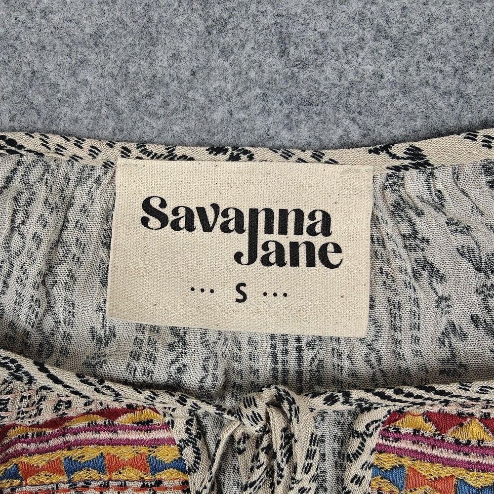Savanna Jane Blouse Womens Small Beige Embroidered Boho Long Sleeve Tunic Top - Picture 3 of 8